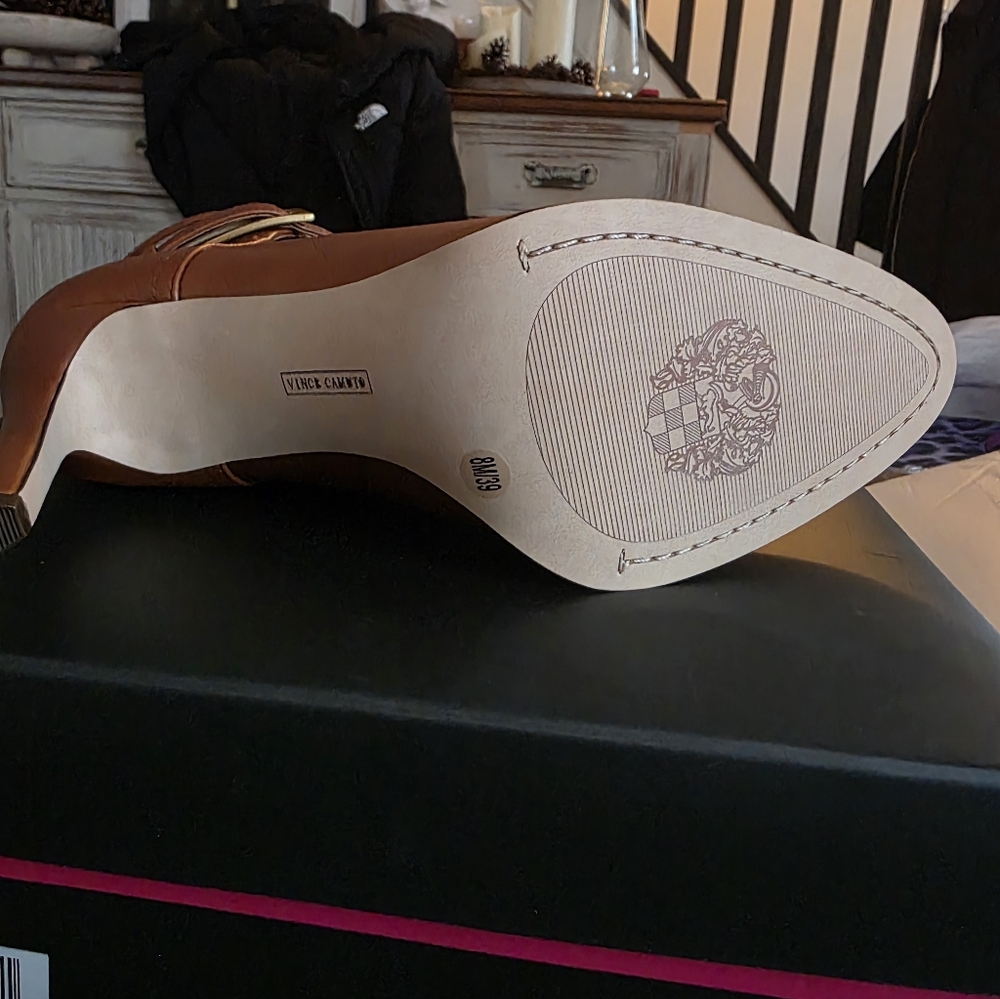 Vince Camuto Sahra Bootie in Tan with Gold Accents - Picture 4 of 4